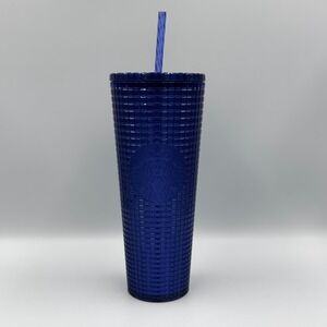 Starbucks Tumbler w/ Straw & Lid, Venti 24 oz - Blue Glitter Grid - NWT!!